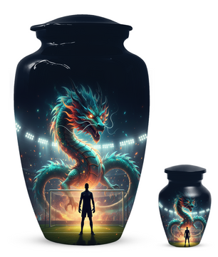 Dragon Soccer Urn for Human Ashes, Personalized Cremation Urn for Dad