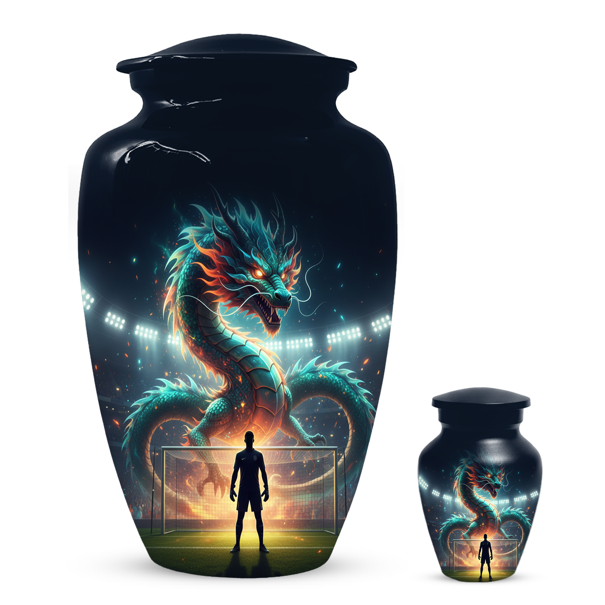 Dragon Soccer Urn for Human Ashes, Personalized Cremation Urn for Dad