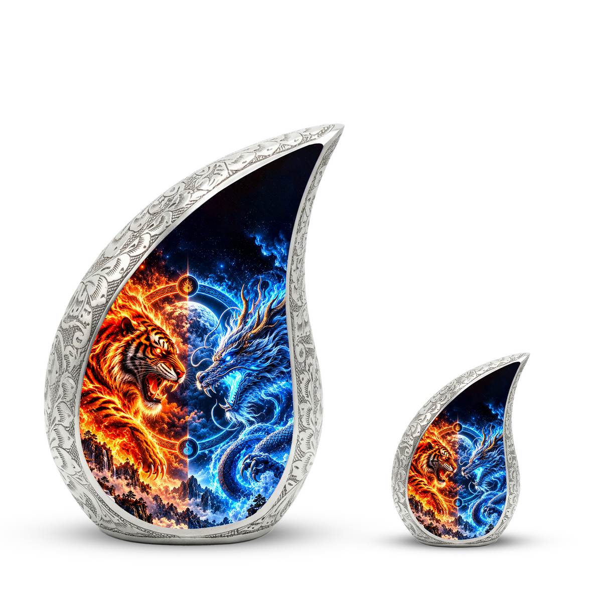 Tiger and Dragon Cremation Urn for Ashes, Fire and Ice Memorial Urn