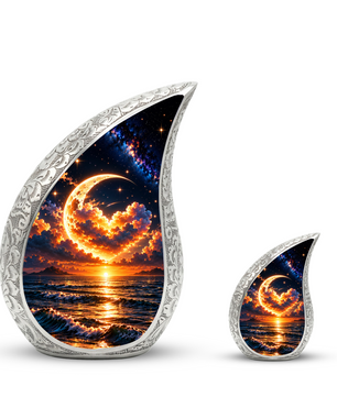 Ocean Sunset Adult Urn for Ashes, Golden Moon Cremation Urn for Human Ashes