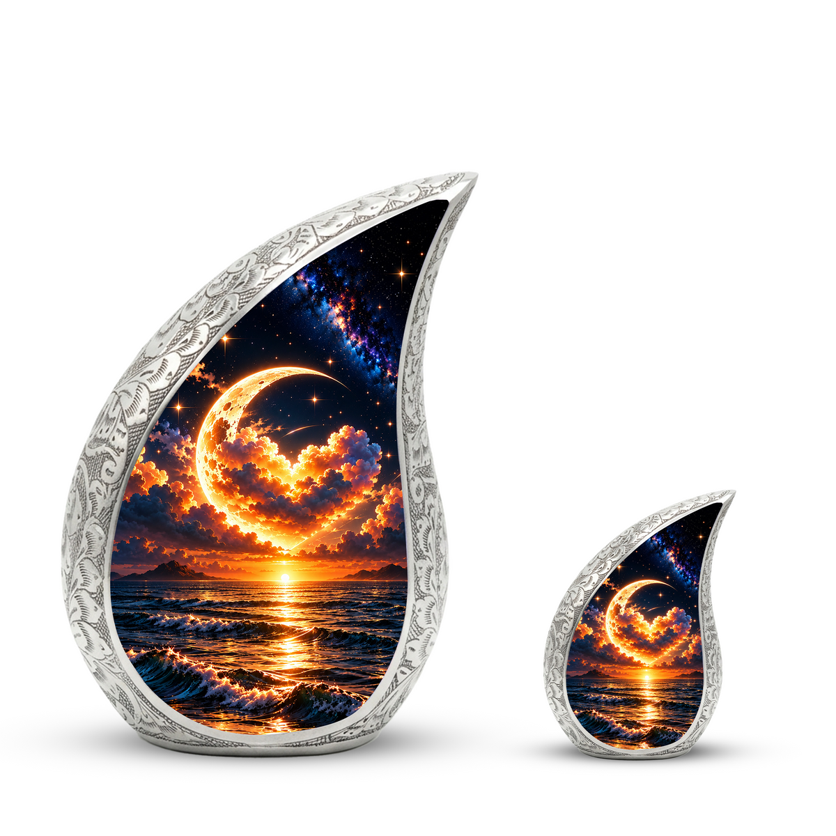 Ocean Sunset Adult Urn for Ashes, Golden Moon Cremation Urn for Human Ashes