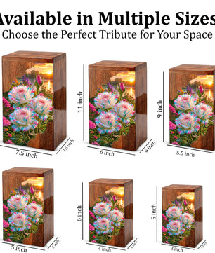 Floral Wooden Cremation Urn – Rose Memorial Urn for Human Ashes