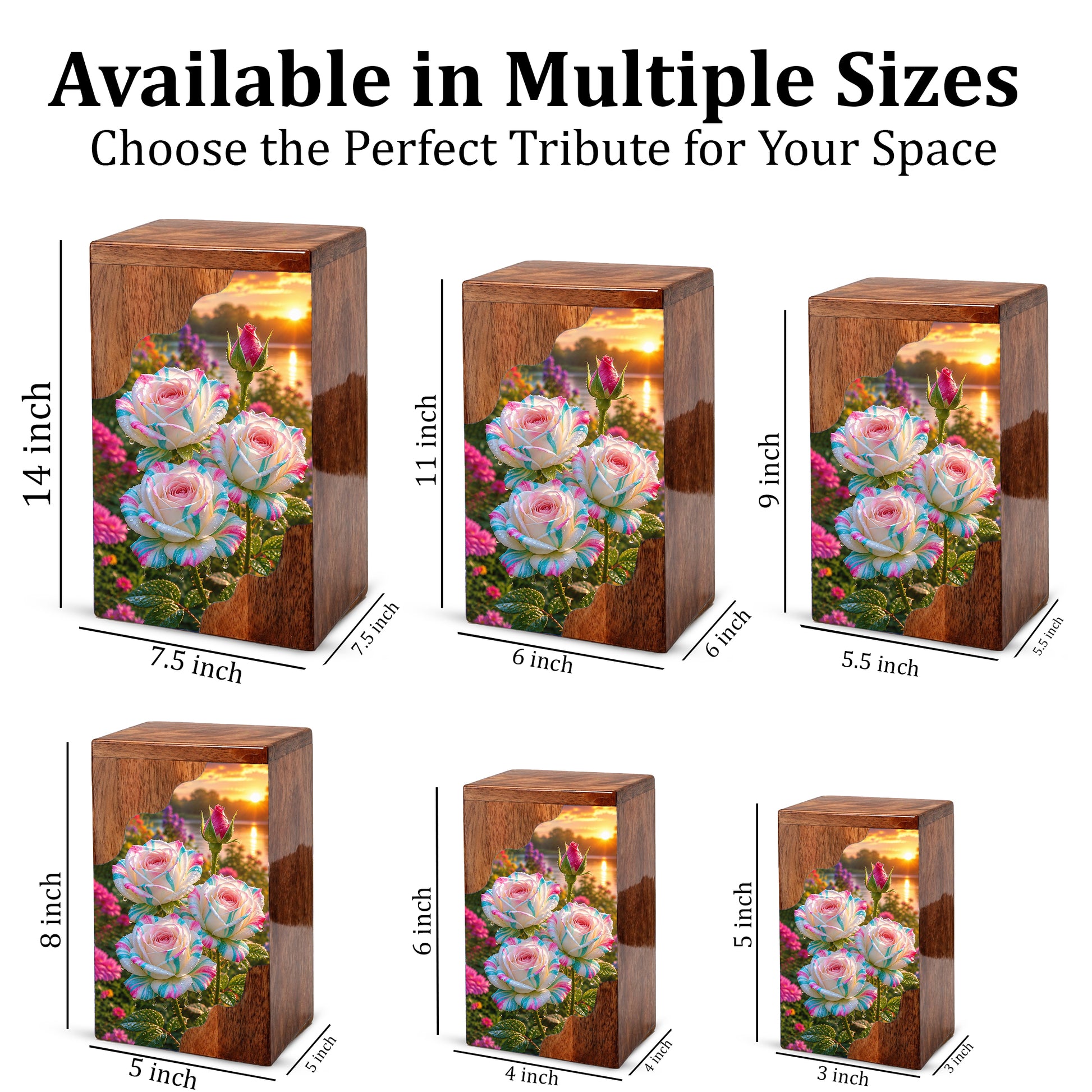 Floral Wooden Cremation Urn – Rose Memorial Urn for Human Ashes