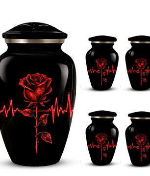 Red Rose Heartbeat Adult Urn for Ashes – Black Adult Cremation Urn, Memorial Urn for Adult Ashes