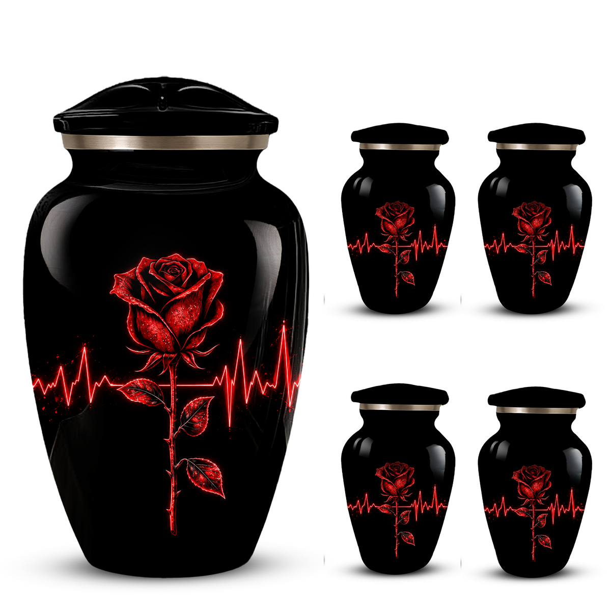Red Rose Heartbeat Adult Urn for Ashes – Black Adult Cremation Urn, Memorial Urn for Adult Ashes