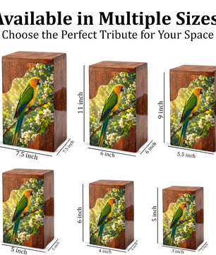 Parrot Wooden Cremation Urn – Personalized Memorial Urn for Human Ashes | Bird Memorial Wooden Urn