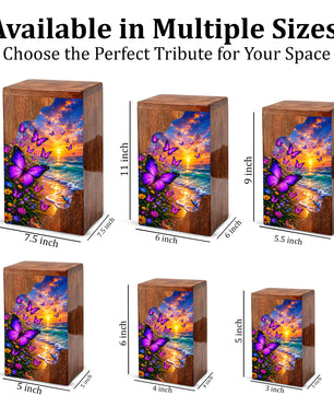 Purple Butterfly Beach Wooden Cremation Urn – Wooden Urn for Human Ashes