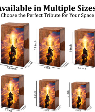 Motorcycle Heaven Wooden Cremation Urn – Christian Memorial Urn for Human Ashes