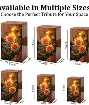Rose Wooden Cremation Urn – Sunset Floral Memorial Urn for Human Ashes
