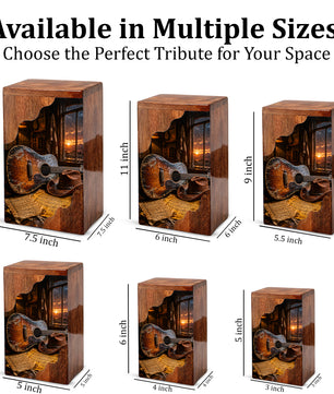 Music Wooden Cremation Urn – Guitar Memorial Urn | Rustic Wooden Urn for Human Ashes