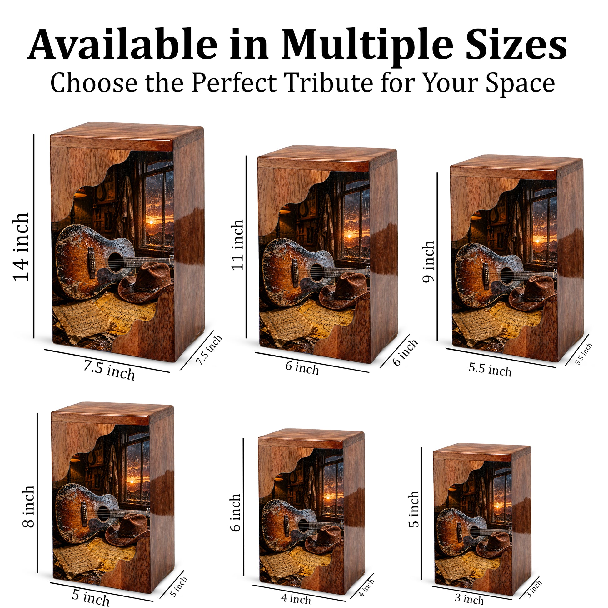 Music Wooden Cremation Urn – Guitar Memorial Urn | Rustic Wooden Urn for Human Ashes