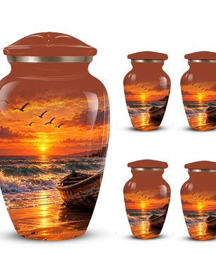 Beach Cremation Urn for Ashes | Ocean Sunset Memorial Urn | Personalized Beach & Ocean Theme Urn