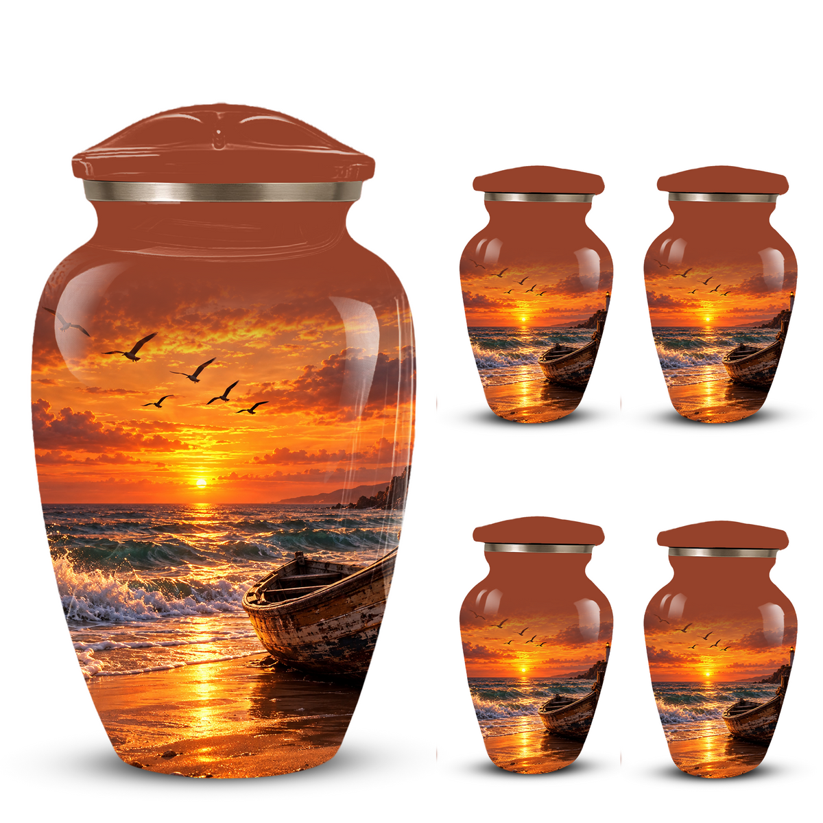 Beach Cremation Urn for Ashes | Ocean Sunset Memorial Urn | Personalized Beach & Ocean Theme Urn