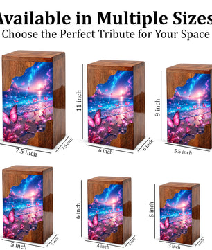 Celestial Butterfly Wooden Cremation Urn – Butterfly Memorial Urn for Human Ashes