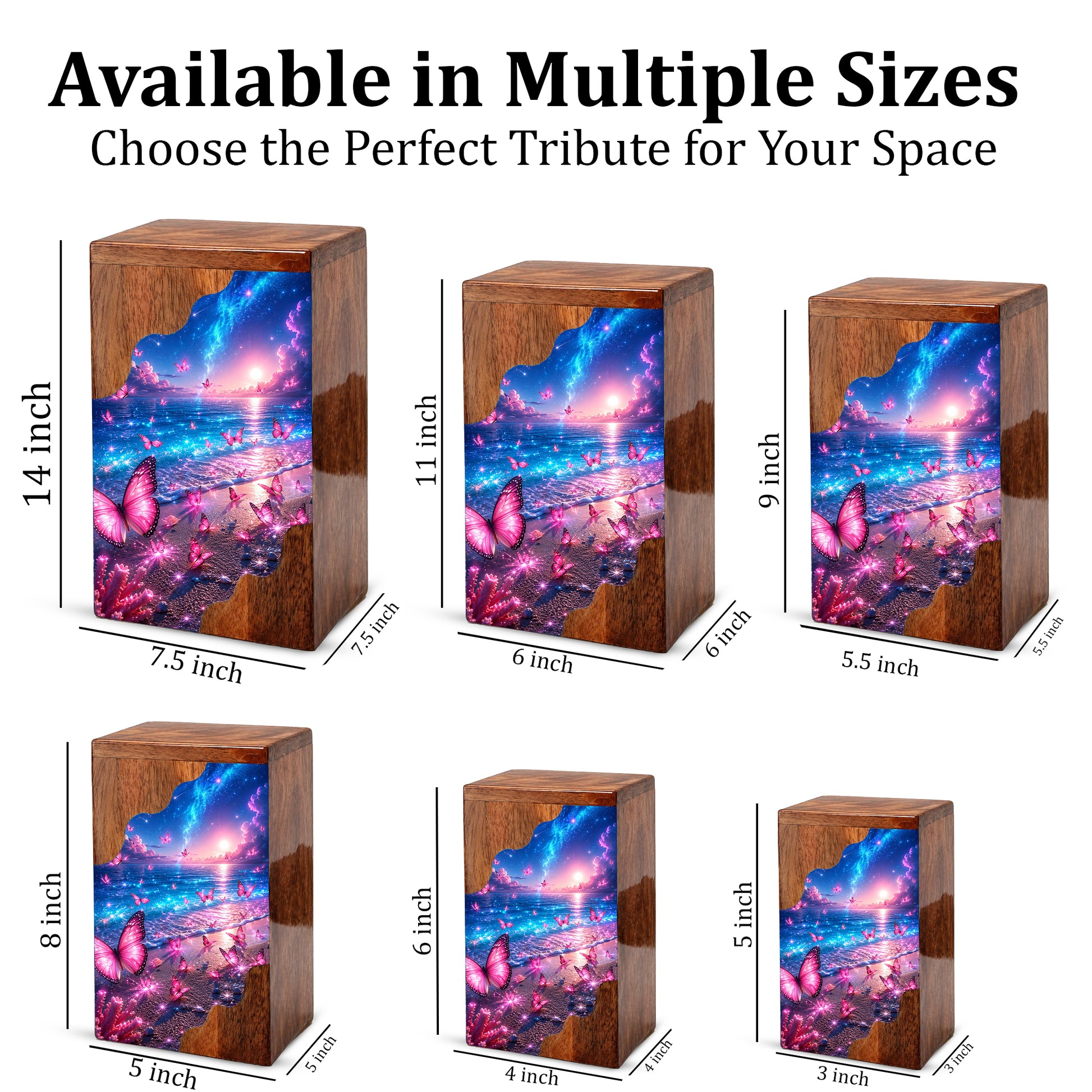 Celestial Butterfly Wooden Cremation Urn – Butterfly Memorial Urn for Human Ashes