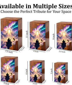 Northern Lights Fishing Wooden Cremation Urn – Personalized Memorial Urn for Human Ashes