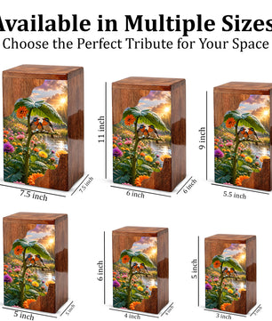 Family Birds Wooden Cremation Urn – Personalized Memorial Urn for Human Ashes
