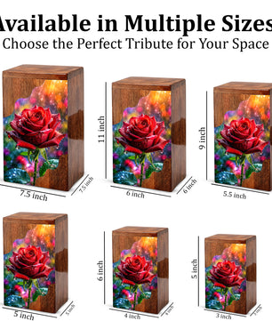 Red Rose Wooden Cremation Urn – Wooden Urn for Human Ashes
