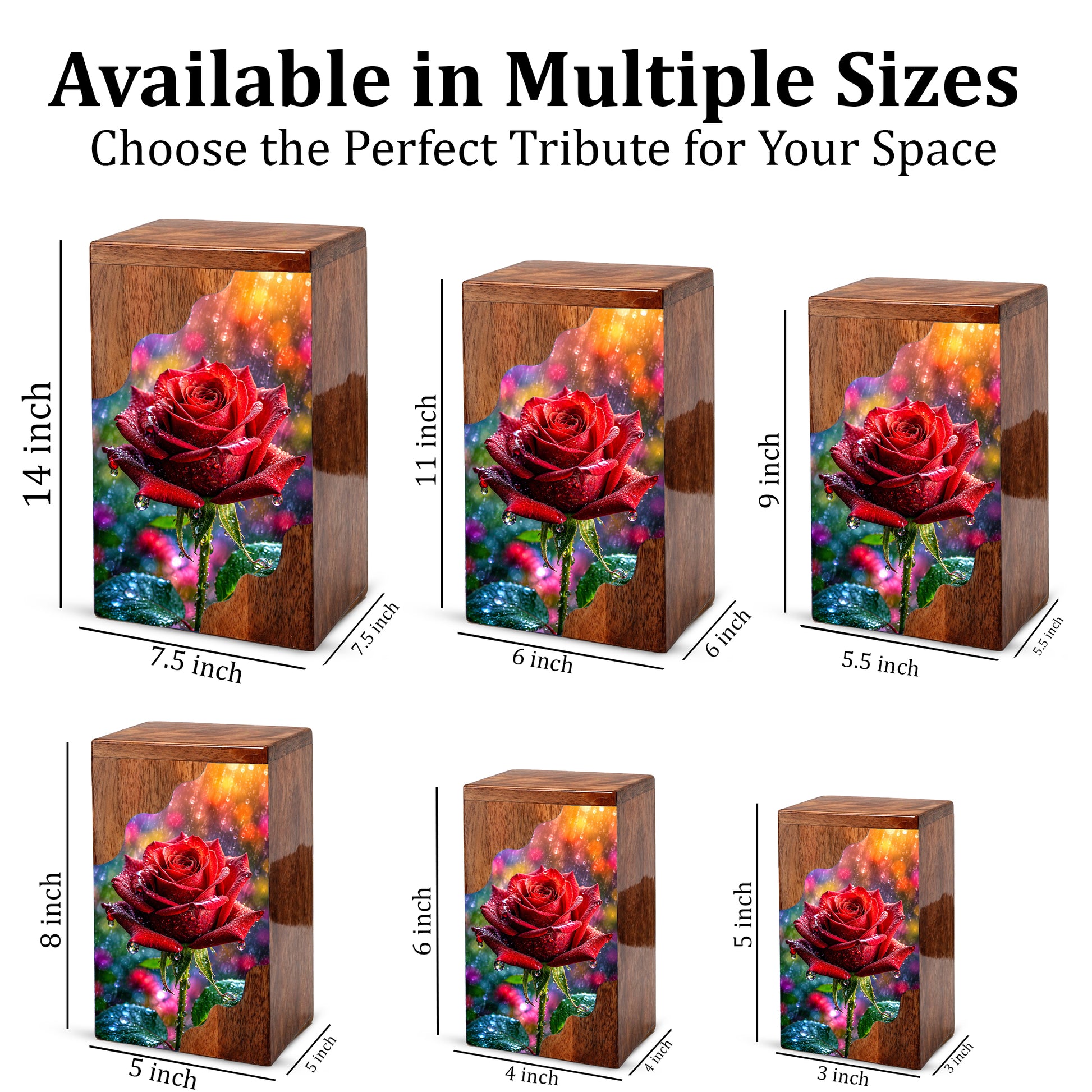 Red Rose Wooden Cremation Urn – Wooden Urn for Human Ashes