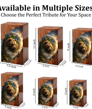Bear Wooden Cremation Urn – Mountain Memorial Urn for Human Ashes