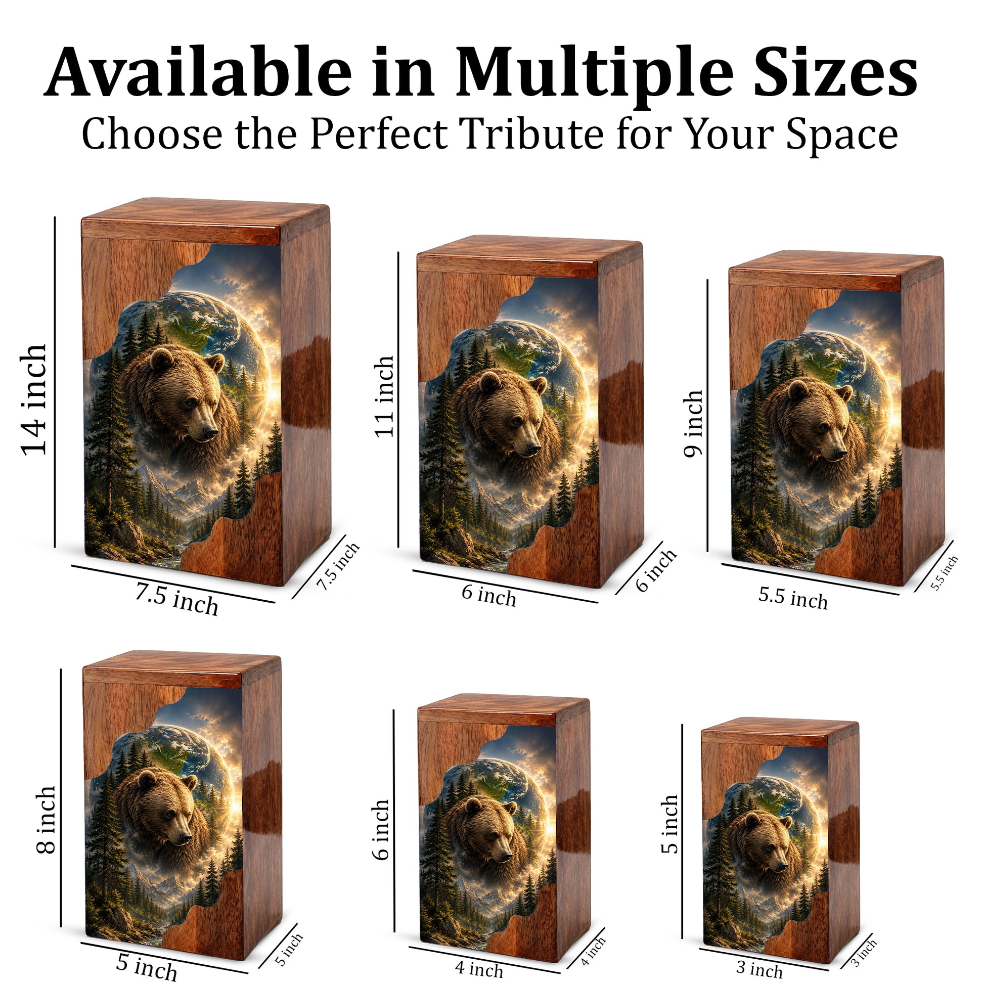 Bear Wooden Cremation Urn – Mountain Memorial Urn for Human Ashes
