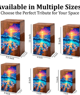 Coastal Butterfly Wooden Cremation Urn – Butterfly Memorial Urn for Human Ashes