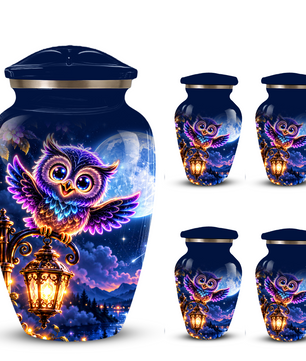 Owl Cremation Urn for Adult Ashes, Colorful Owl Under Moonlight Adult Urn for Human Ashes