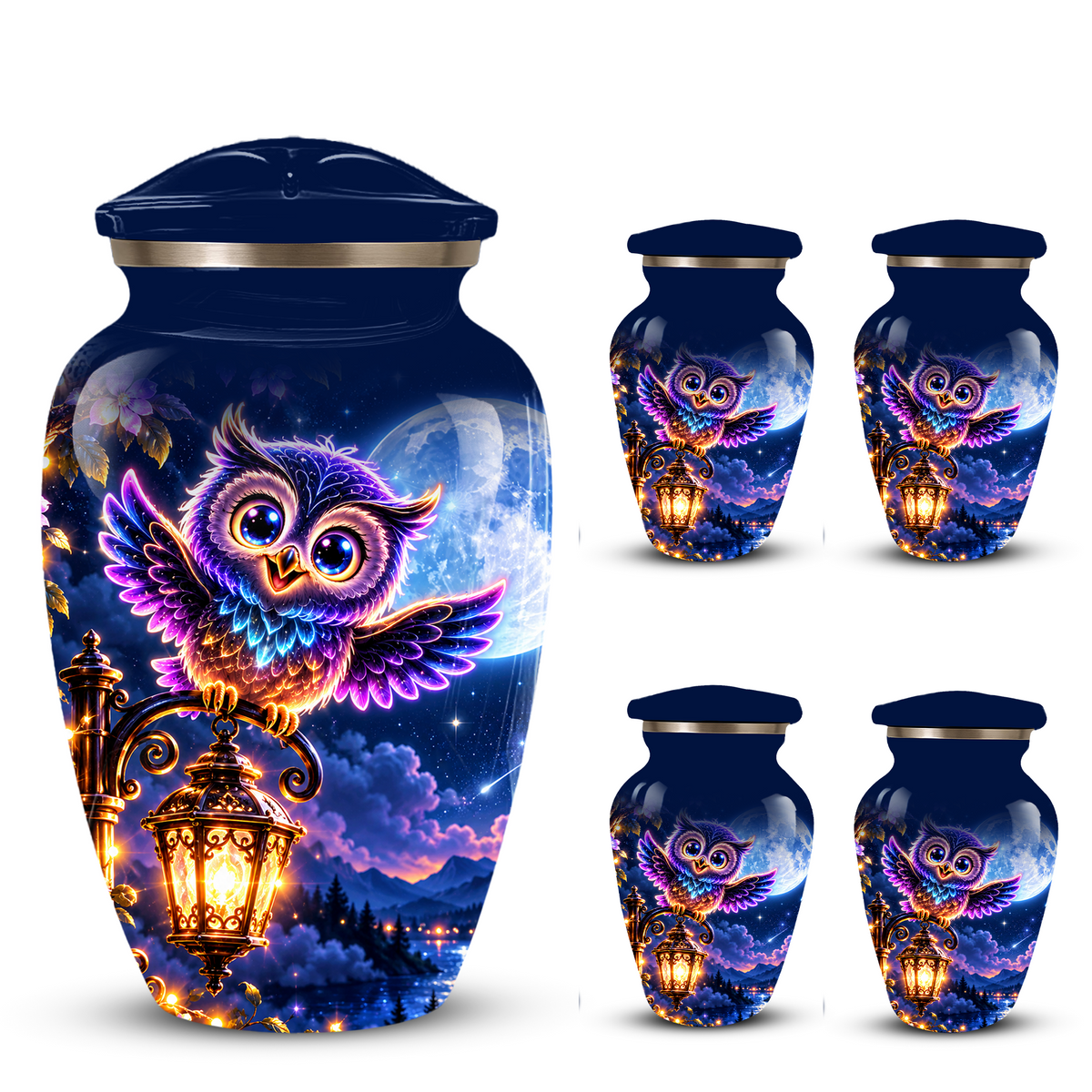 Owl Cremation Urn for Adult Ashes, Colorful Owl Under Moonlight Adult Urn for Human Ashes