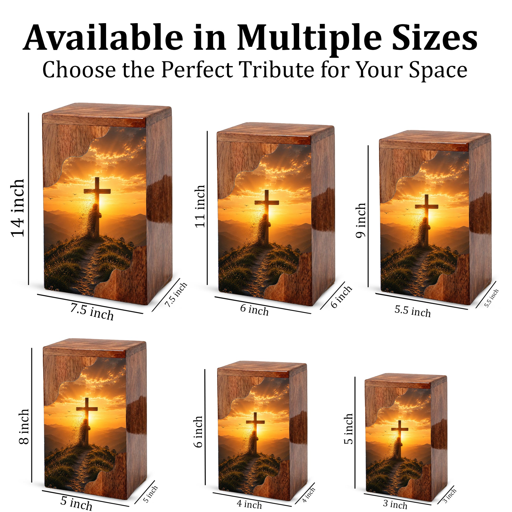 Christian Cross Wooden Cremation Urn – Personalized Memorial Urn for Human Ashes