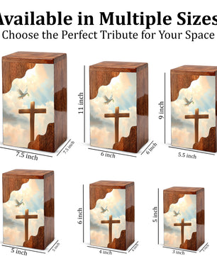 Wooden Cremation Urn – Cross Memorial Urn | Christian Wooden Urn for Ashes