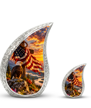 Christian Cremation Urn for Adult Ashes, Jesus Cross and American Flag Memorial Urn