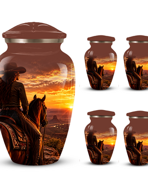 Personalized Adult Cremation Urn for Ashes, Custom Memorial Urn, Western Cowboy Horse Sunset Design
