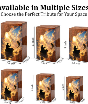 Heavenly Fishing Wooden Cremation Urn – Personalized Memorial Urn for Human Ashes