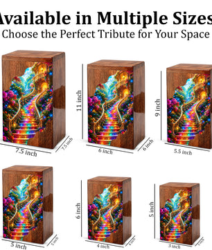 Enchanted Garden Stairway Wooden Cremation Urn – Personalized Memorial Urn for Human Ashes