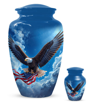Patriotic Eagle Urn for Human Ashes | Flying Bald Eagle Adult Cremation Urn