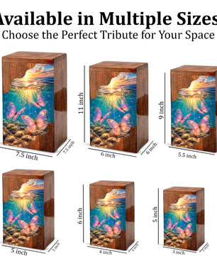 Butterfly Ocean Cremation Urn – Wooden Urn for Human Ashes