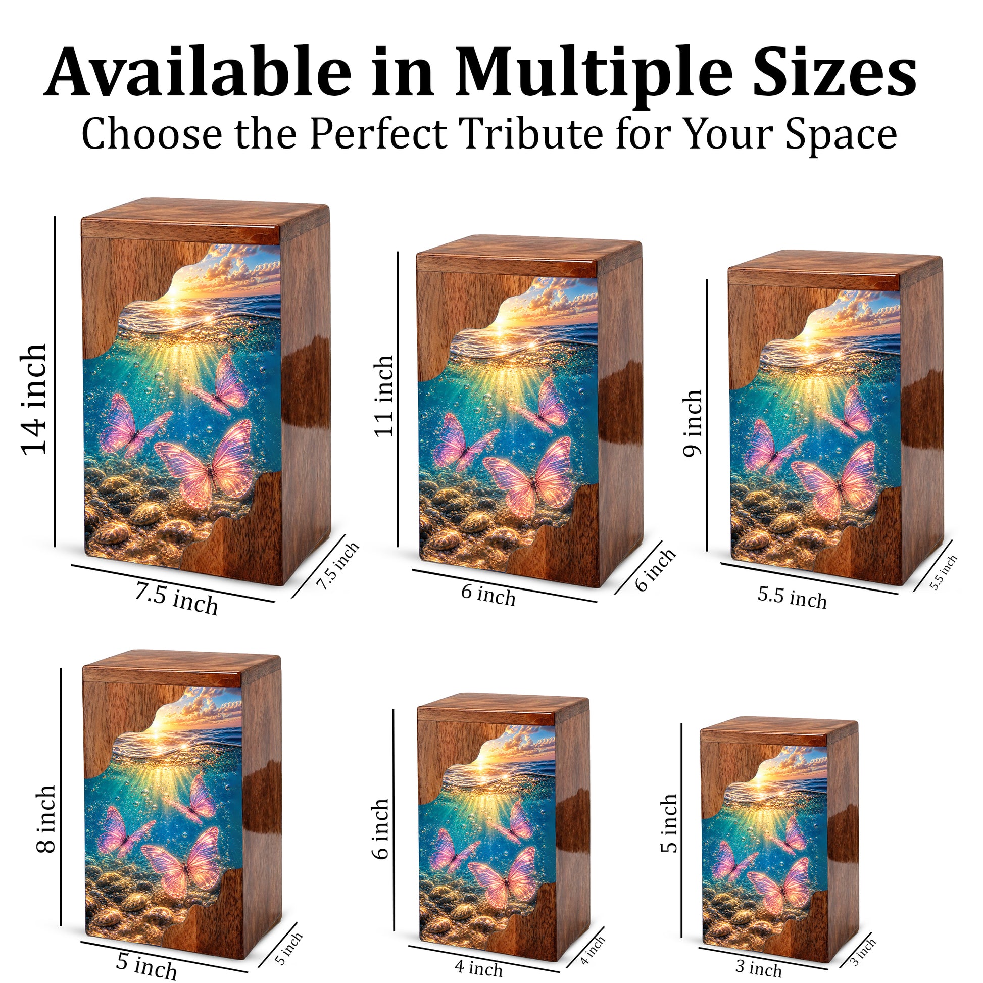 Butterfly Ocean Cremation Urn – Wooden Urn for Human Ashes