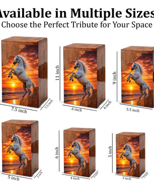 Wooden Cremation Urn for Human Ashes | White Horse Memorial Urn
