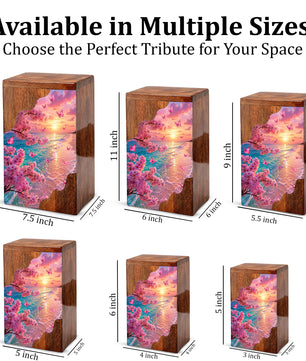 Cherry Blossom Beach Wooden Cremation Urn – Butterfly Memorial Urn for Human Ashes