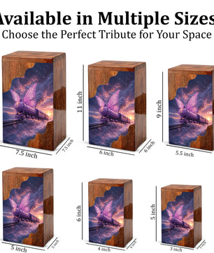 Butterfly Train Wooden Cremation Urn for Human Ashes