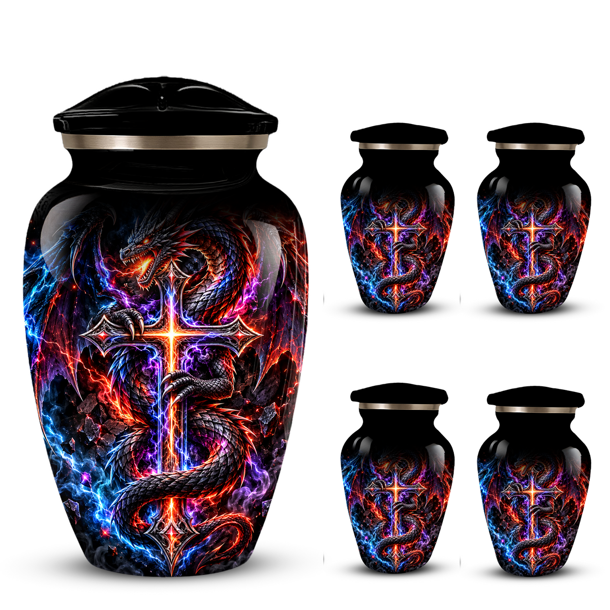 Adult Cremation Urn – Dragon & Cross Memorial Urn for Adult Ashes