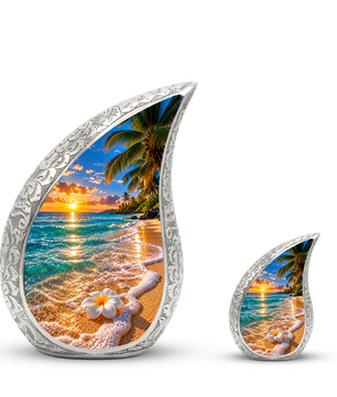 Beach Cremation Urn for Ashes, Tropical Ocean Memorial Urn, Sunset Beach Adult Urn, Personalized Coastal Cremation Urn