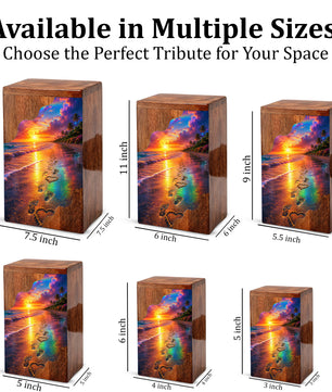 Beach Wooden Cremation Urn for Human Ashes | Ocean Sunset Memorial Urn