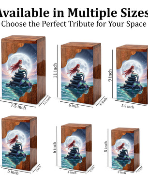 Wooden Cremation Urn – Moonlit Mermaid Memorial Urn | Custom Memorial Urn for Mom, Women & Loved Ones