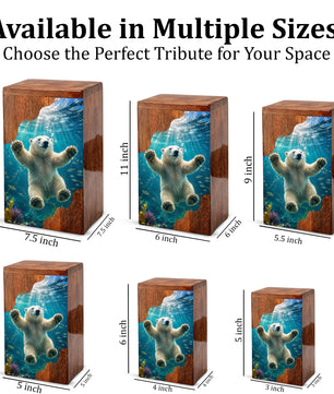 Polar Bear Wooden Cremation Urn – Ocean Memorial Urn for Human Ashes