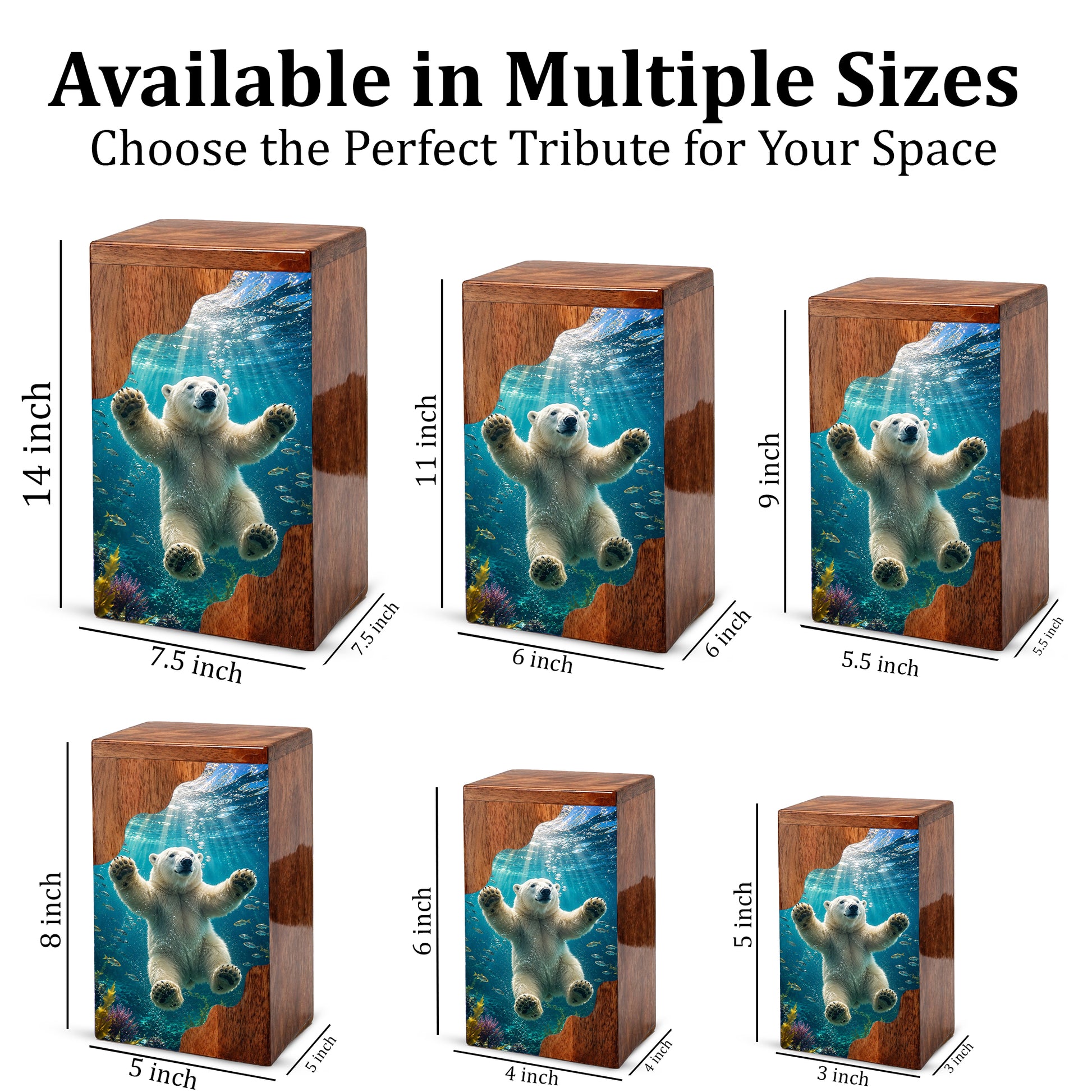 Polar Bear Wooden Cremation Urn – Ocean Memorial Urn for Human Ashes