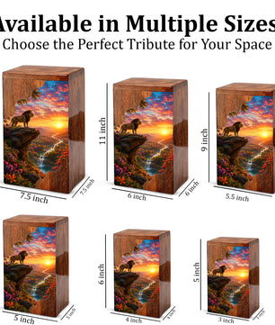 Lion Wooden Cremation Urn – Sunset Memorial Urn for Human Ashes |