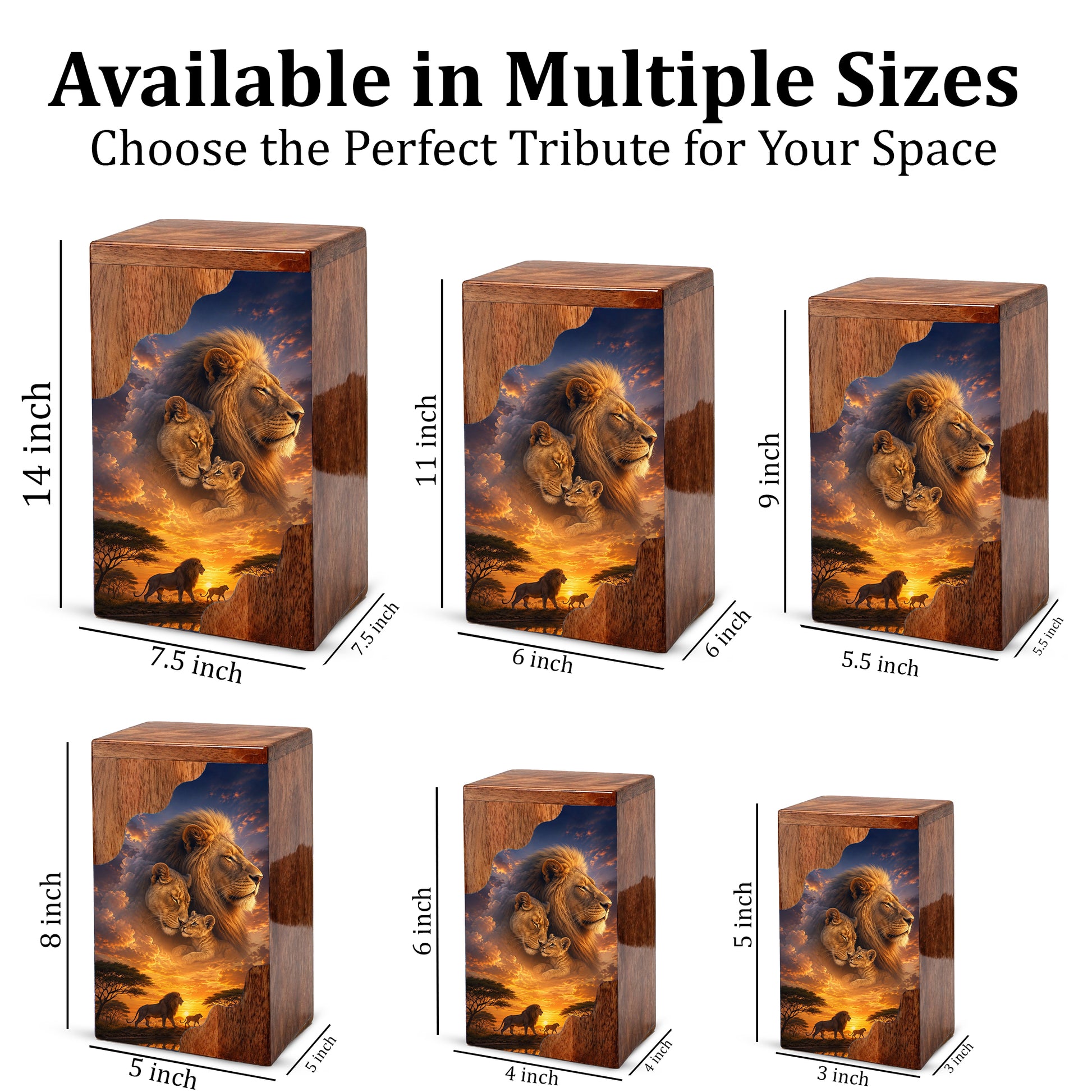 Lion Family Wooden Cremation Urn – Legacy & Eternal Love Memorial Urn for Human Ashes