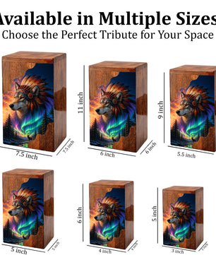 Wolf Wooden Cremation Urn – Northern Lights Memorial Urn