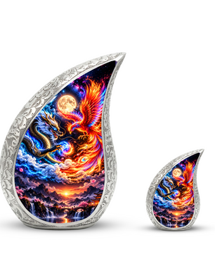 Dragon and Phoenix Cremation Urn for Ashes, Mythical Bird Adult Memorial Urn